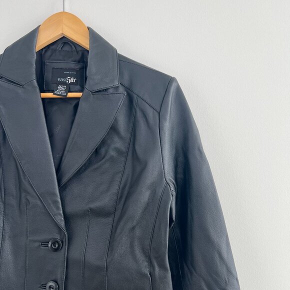east5th Black Genuine Leather Blazer Jacket Y2K 90s Fitted Petite Small - Picture 4 of 12